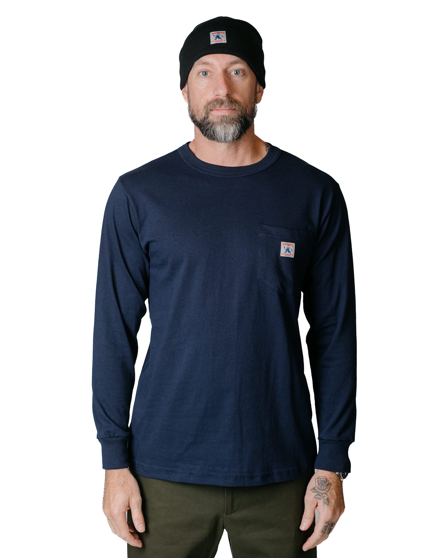 Randy's Garments Long-Sleeve Pocket Tee Navy model front