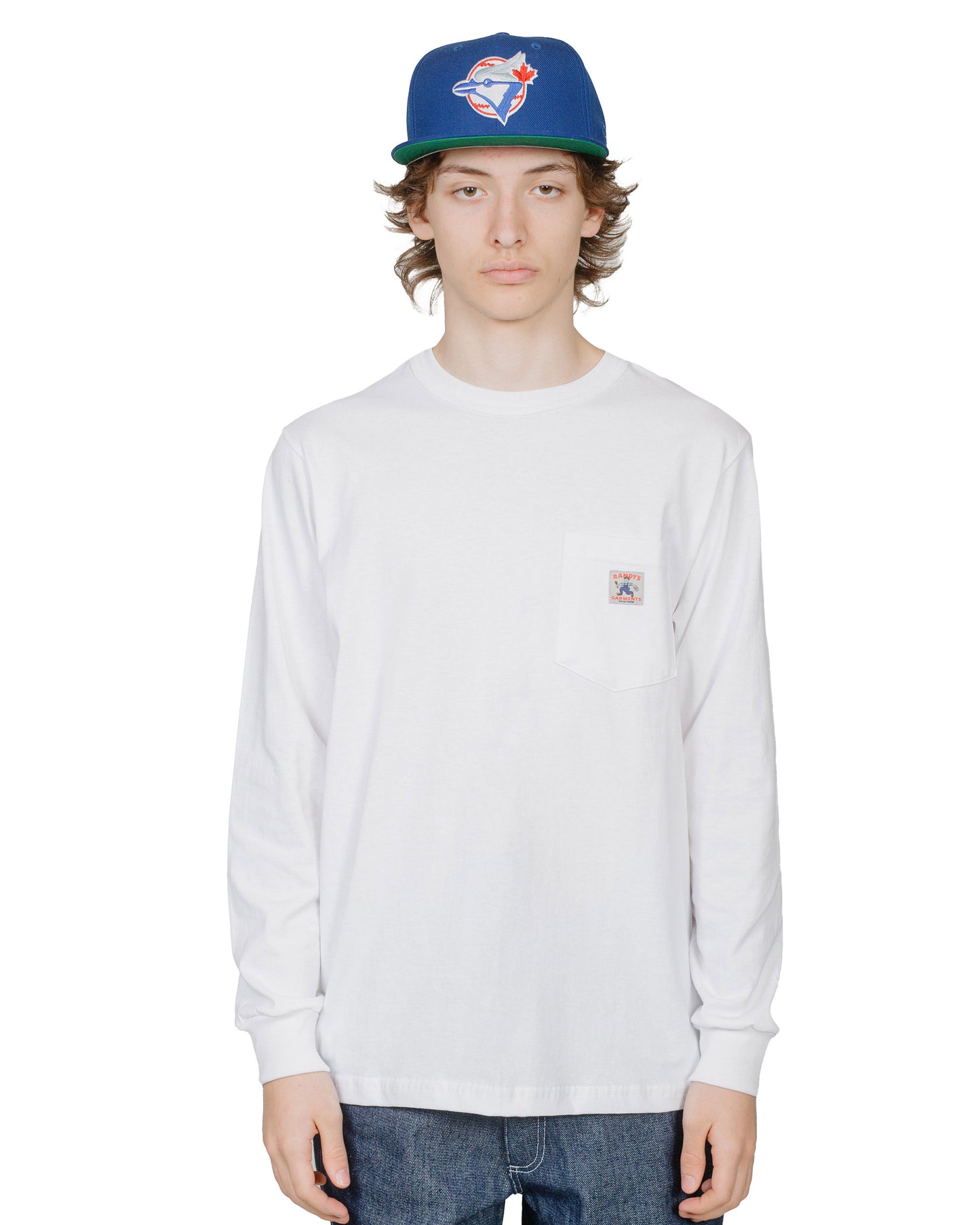 Randy's Garments Long-Sleeve Pocket Tee Whitemodel front