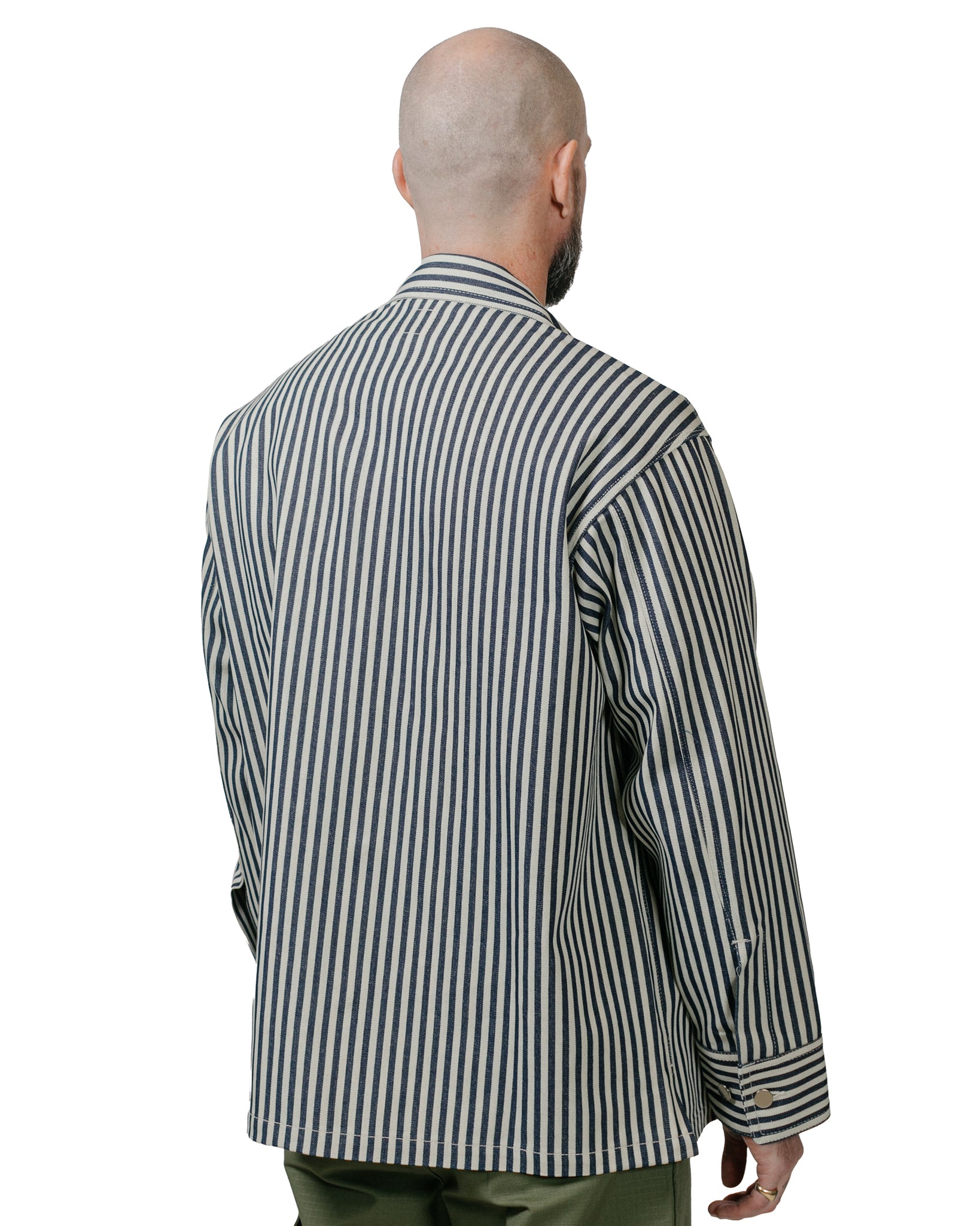 Randy's Garments Over Shirt 12oz Jacquard Denim NaturalNavy model back
