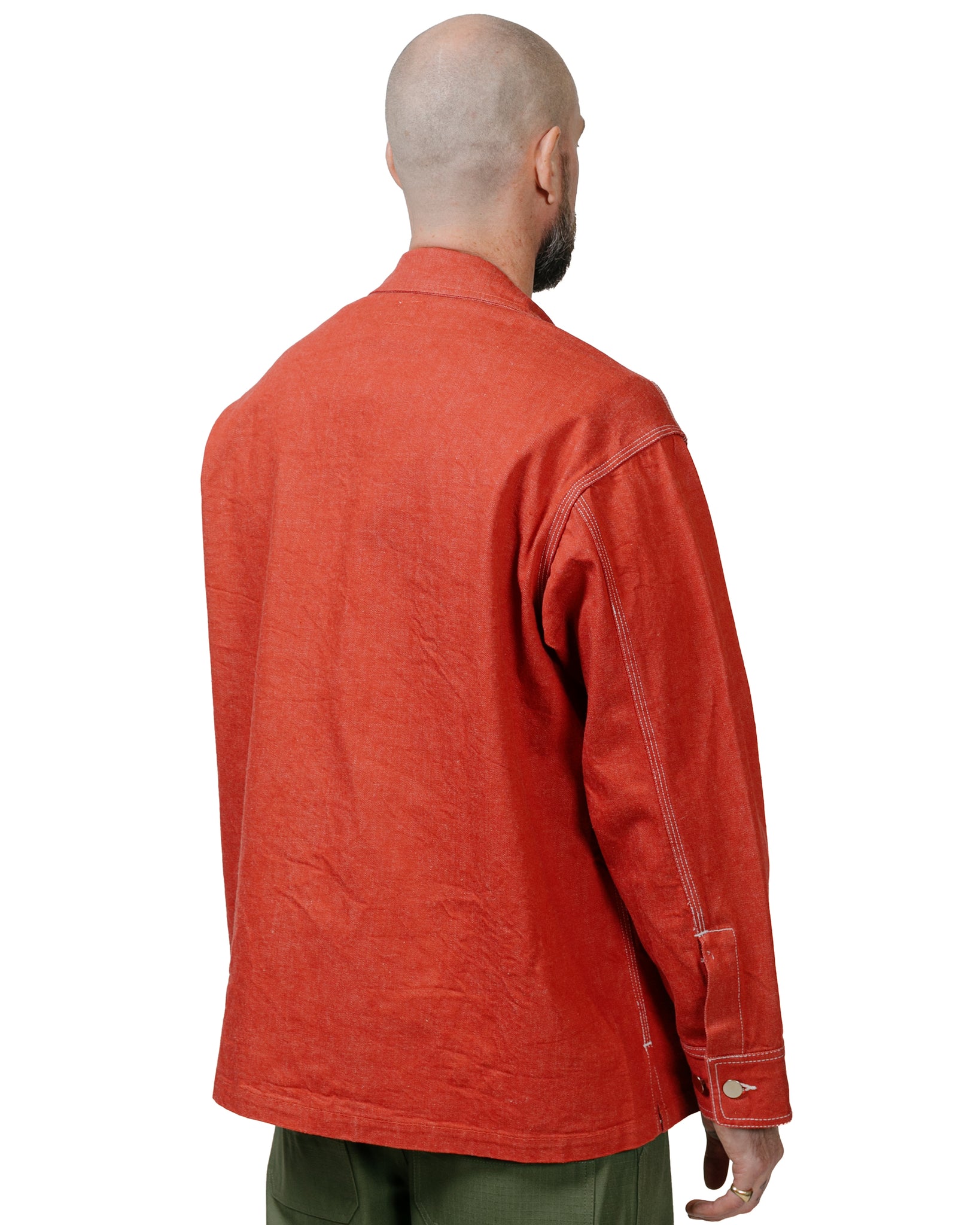 Randy's Garments Over Shirt 13.75oz Laundered Uncut Selvedge Denim Red model back