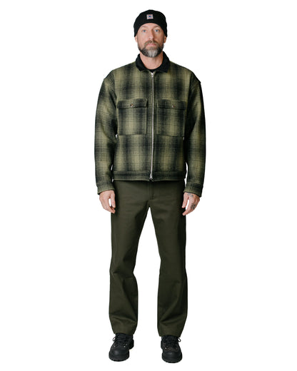 Randy's Garments Station Jacket Shadow Plaid Melton Wool Olive model full