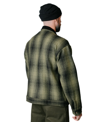 Randy's Garments Station Jacket Shadow Plaid Melton Wool Olive model back