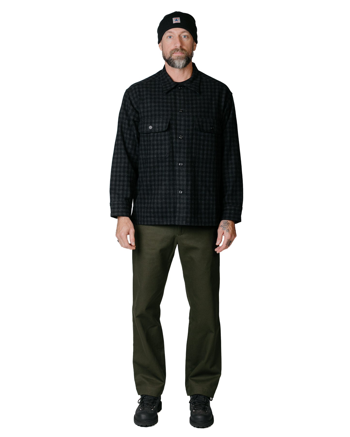 Randy's Garments Wool Check Over Shirt Dark Gray model full