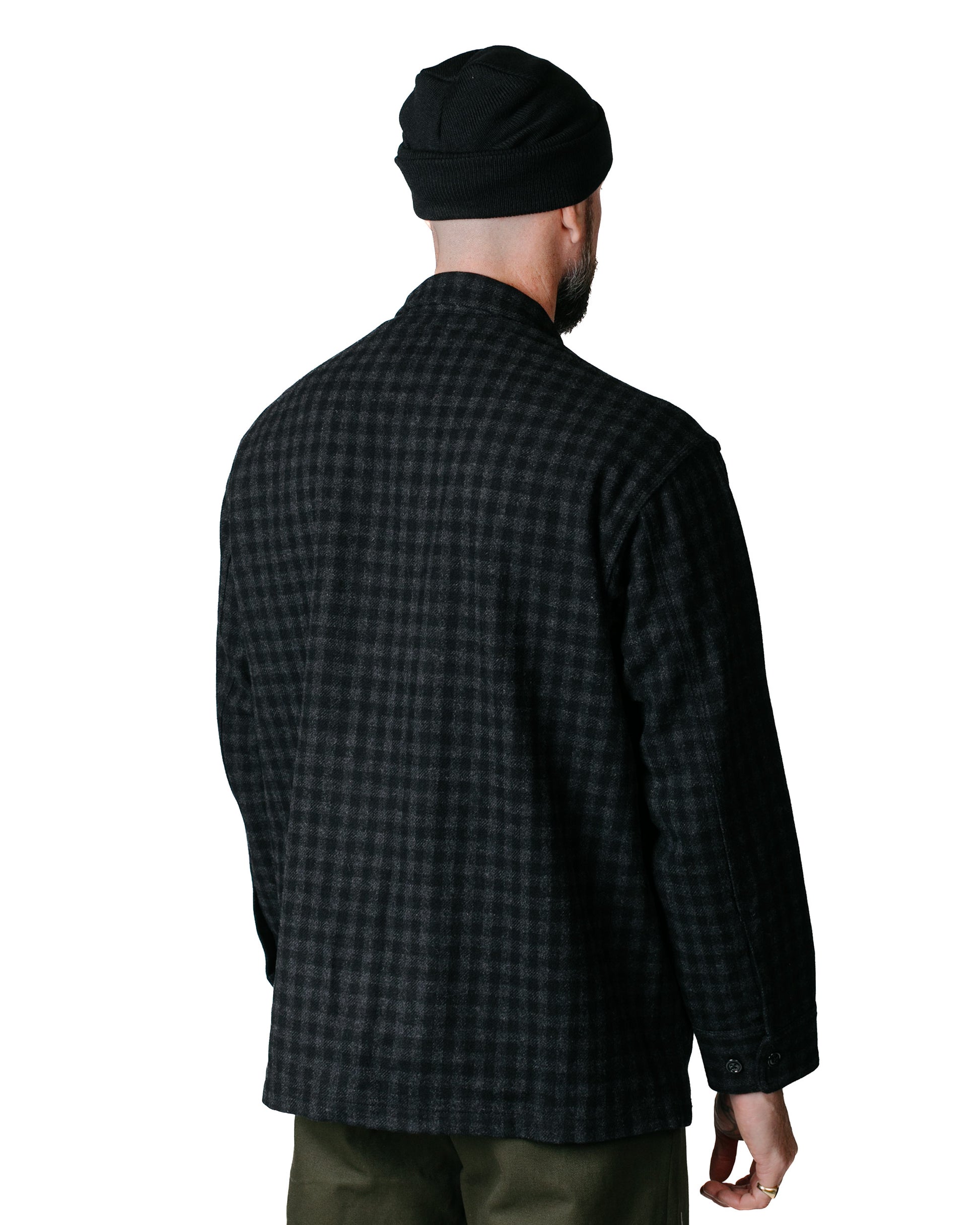 Randy's Garments Wool Check Over Shirt Dark Gray model back