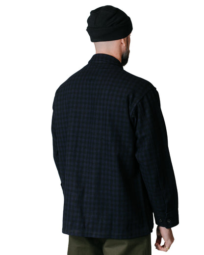 Randy's Garments Wool Check Over Shirt Dark Navy model back