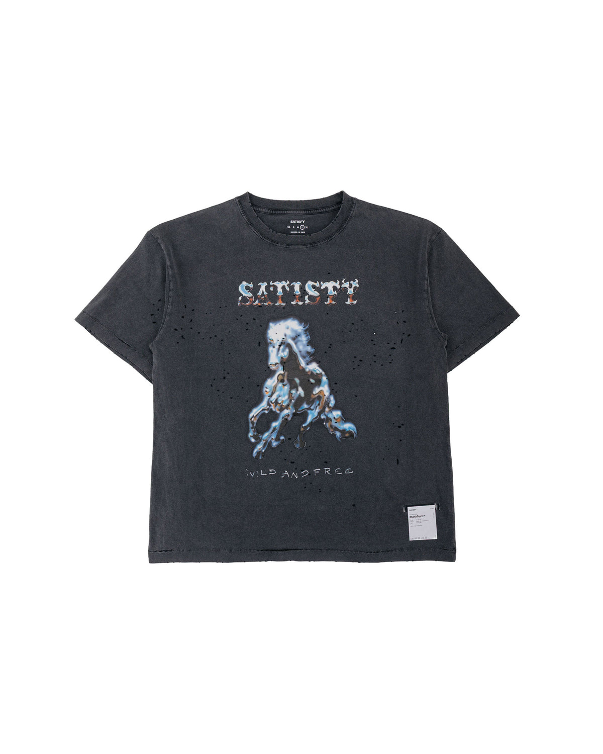 SATISFY MothTech Tシャツ エイジドブラック