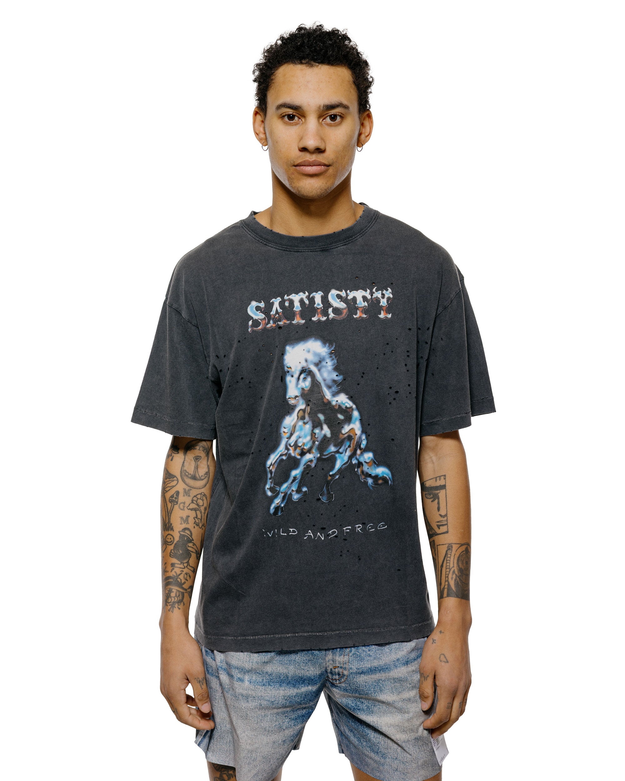 SATISFY MothTech Tシャツ エイジドブラック