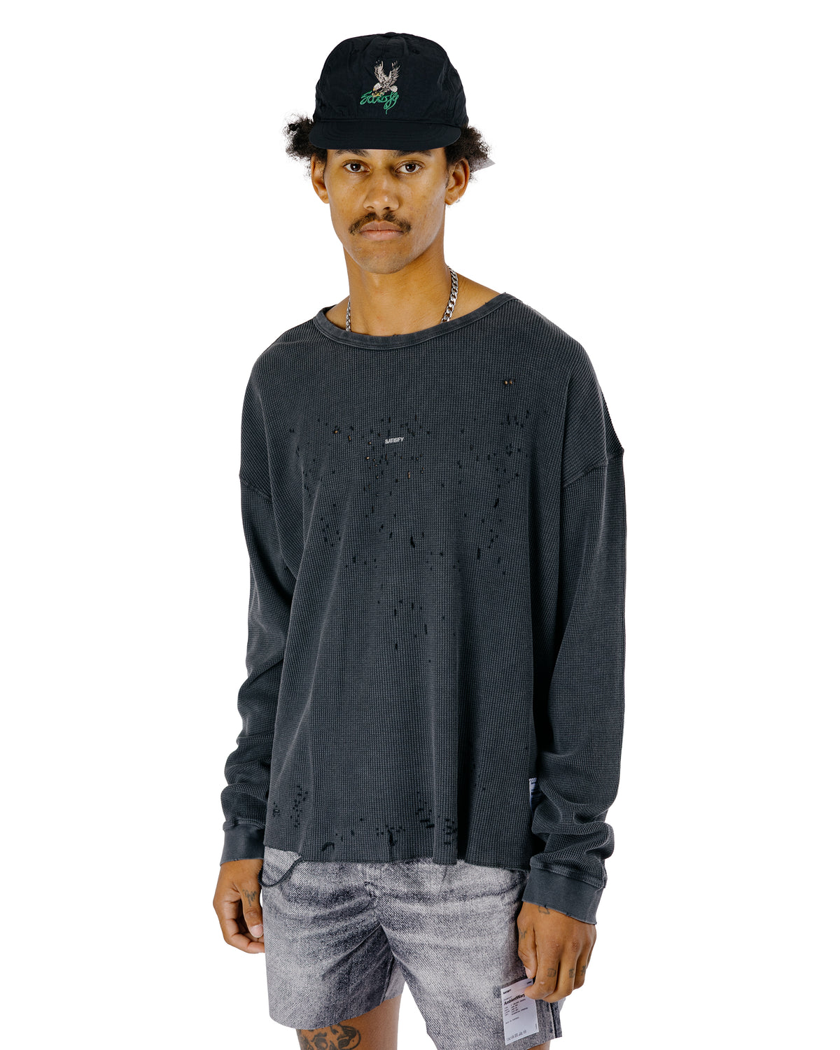SATISFY Mothtech Waffle Long Tee Aged Black SA