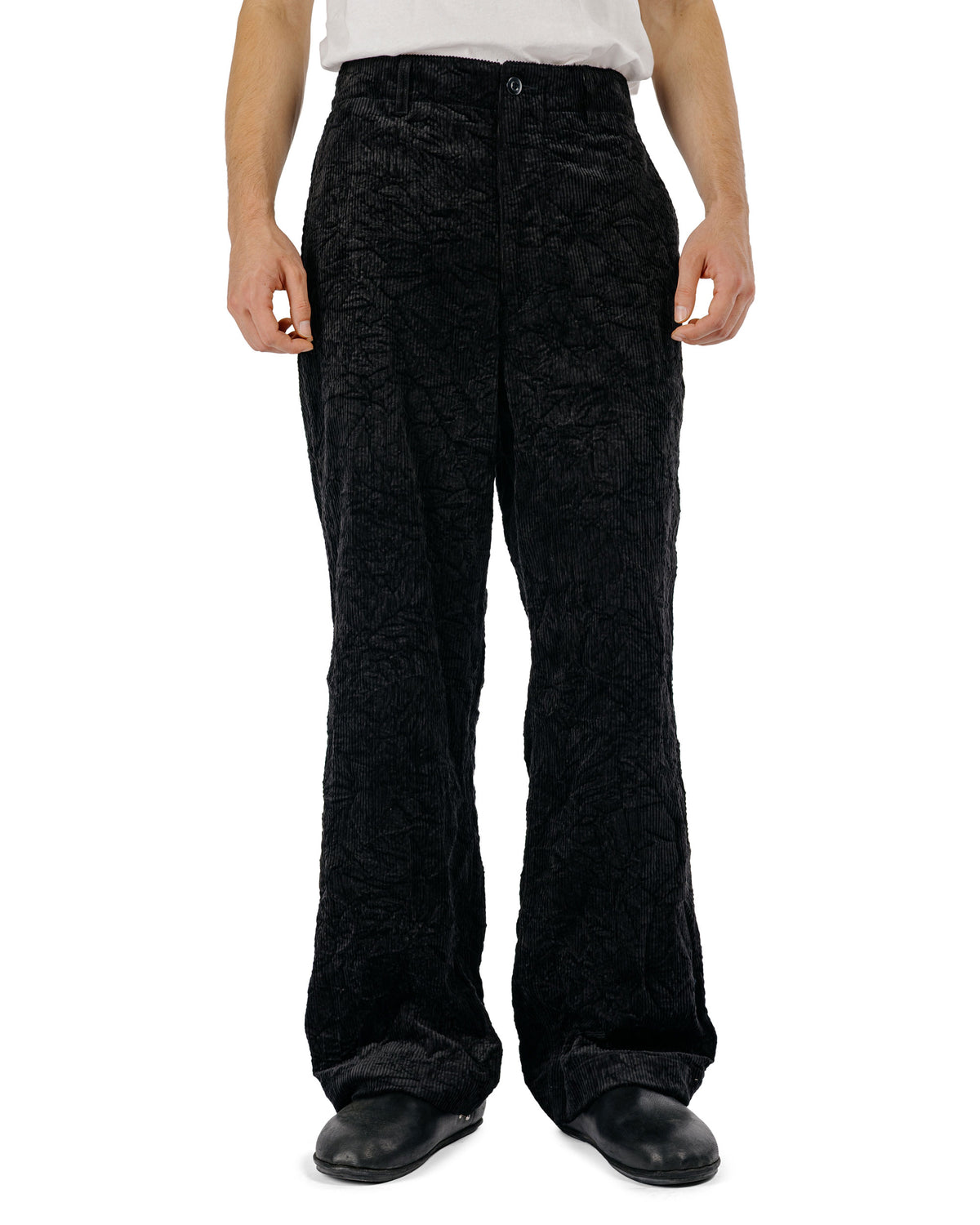 Sage de Cret CO Corduroy Crinkle Wide Work Pants Black