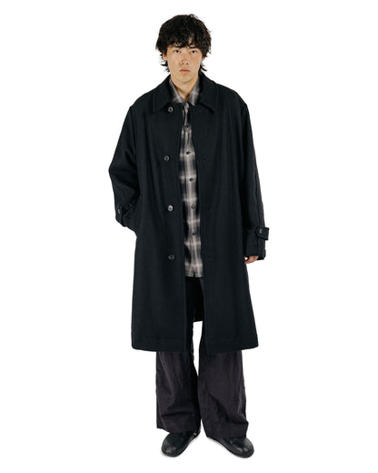 Sage de Cret Harris Tweed Balmacaan Overcoat Black