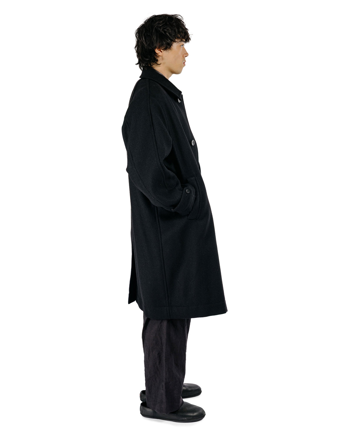 Sage de Cret Harris Tweed Balmacaan Overcoat Black