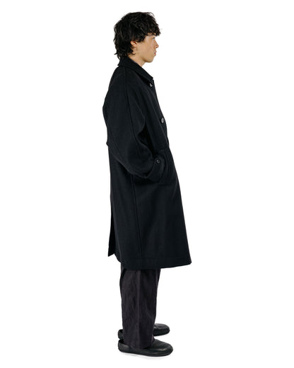 Sage de Cret Harris Tweed Balmacaan Overcoat Black