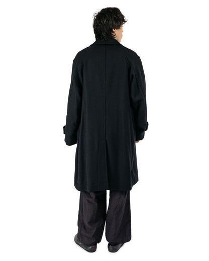 Sage de Cret Harris Tweed Balmacaan Overcoat Black