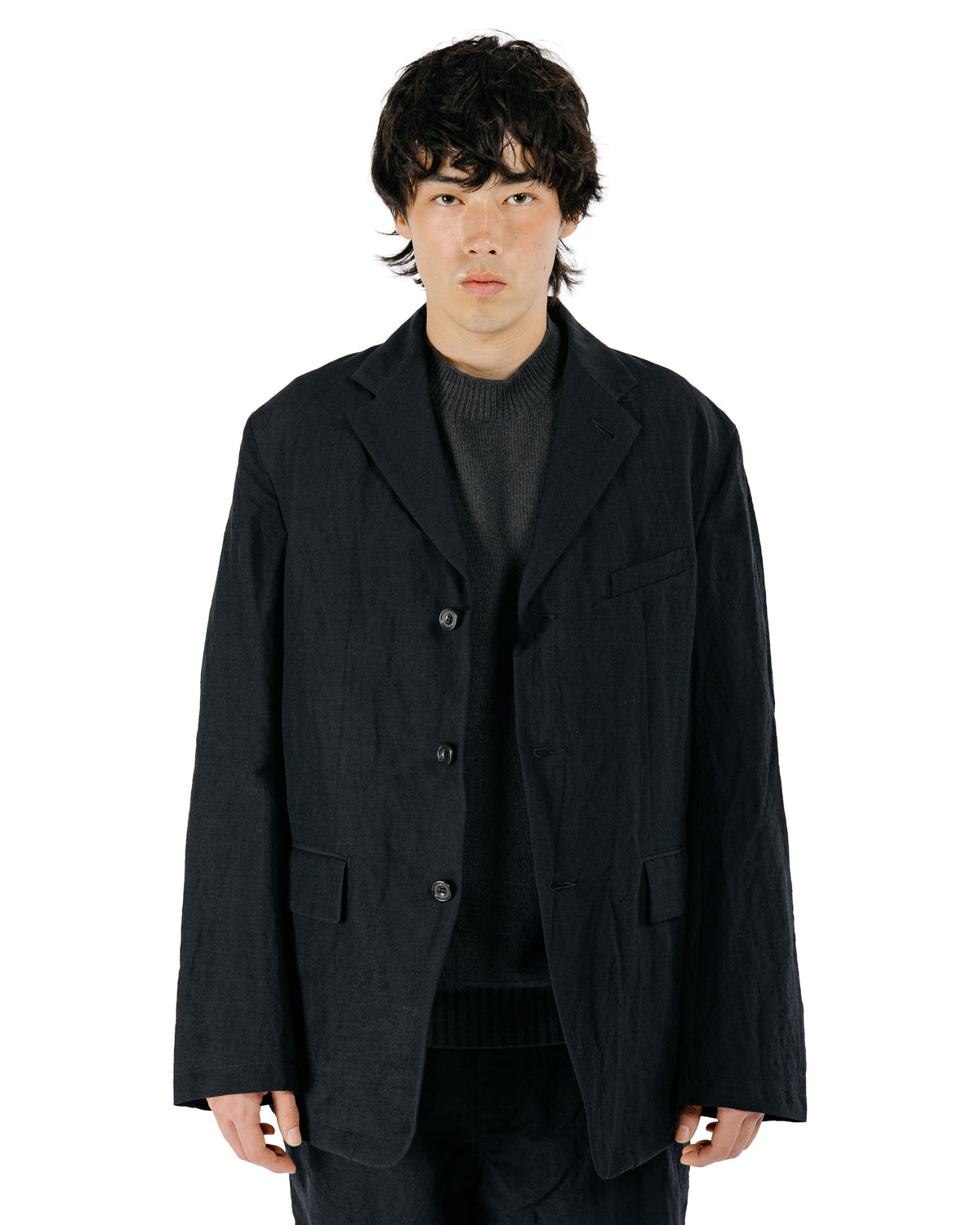 Sage de Cret WO/LI Tumble Washed Three-Button Tailored Jacket Black