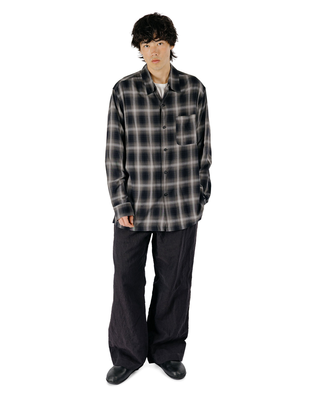 Sage de Cret RA Ombre Check Open Collar Shirt Gray
