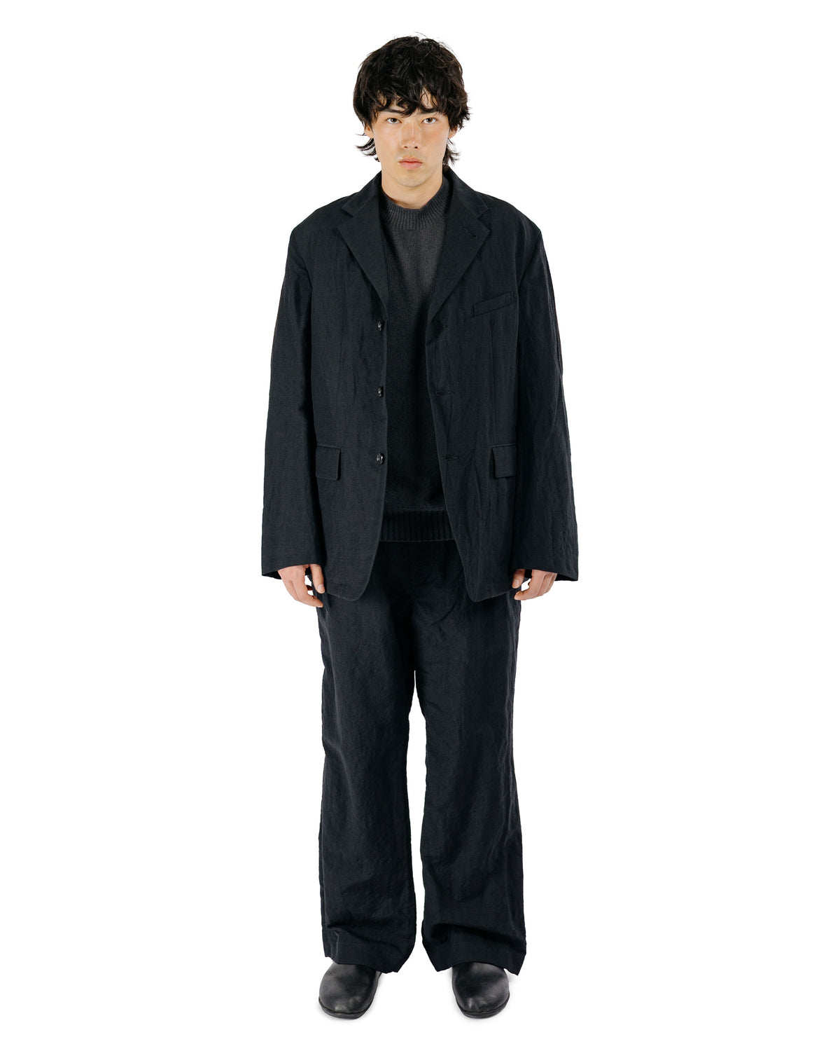 Sage de Cret WO/LI Tumble Washed Three-Button Tailored Jacket Black