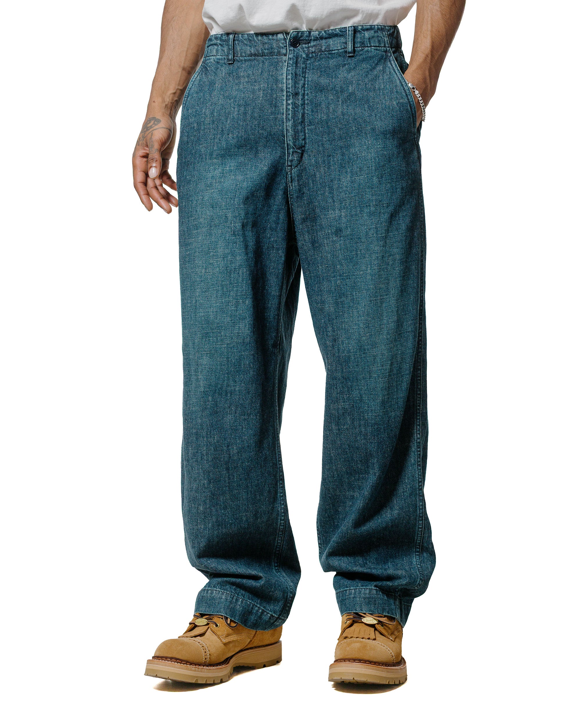 Sage de Cret 11oz. Cotton/Linen Denim Baggy Pants Navy