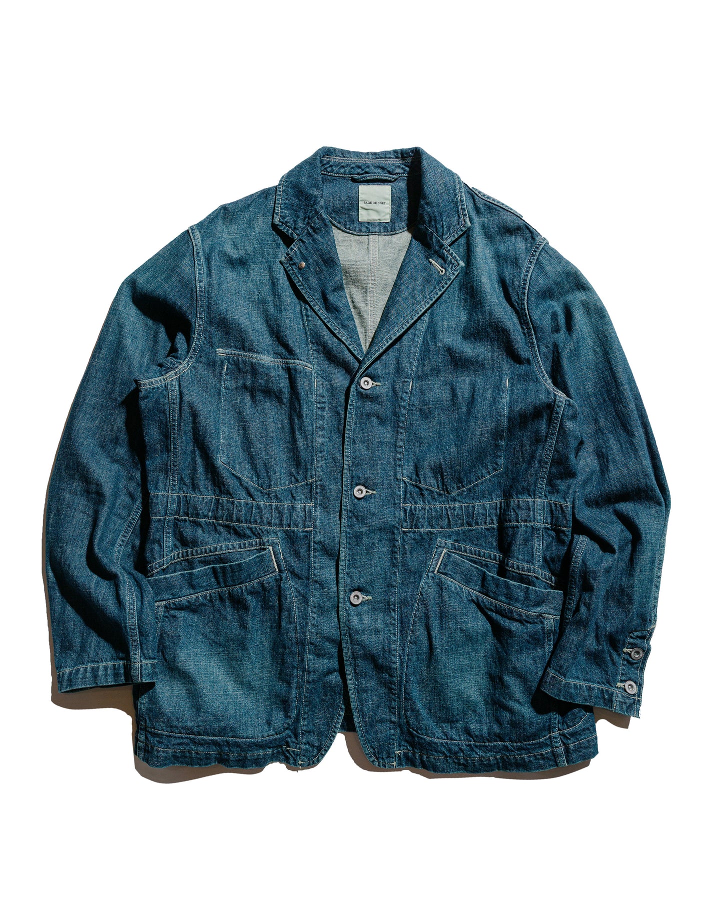 Sage de Cret 11oz. CottonLinen Denim Coverall Jacket Navy