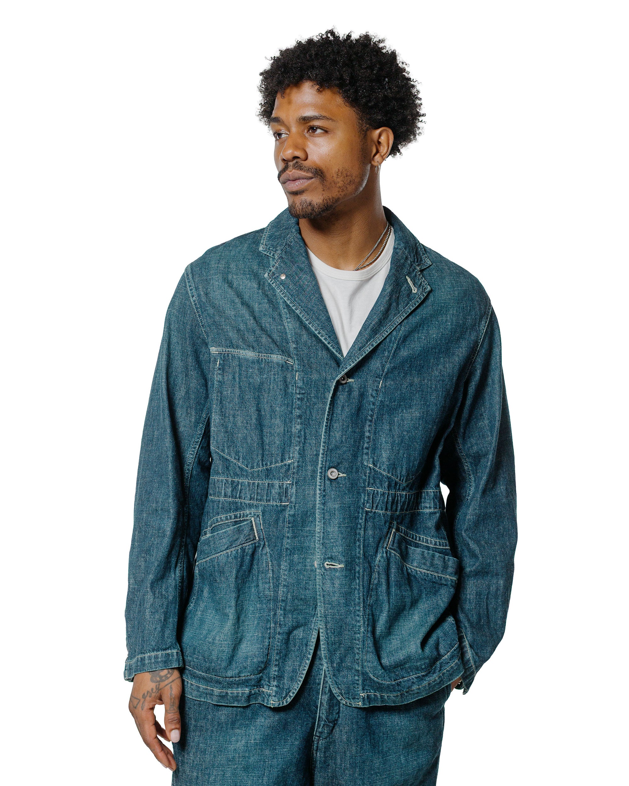 Sage de Cret 11oz. Cotton/Linen Denim Coverall Jacket Navy