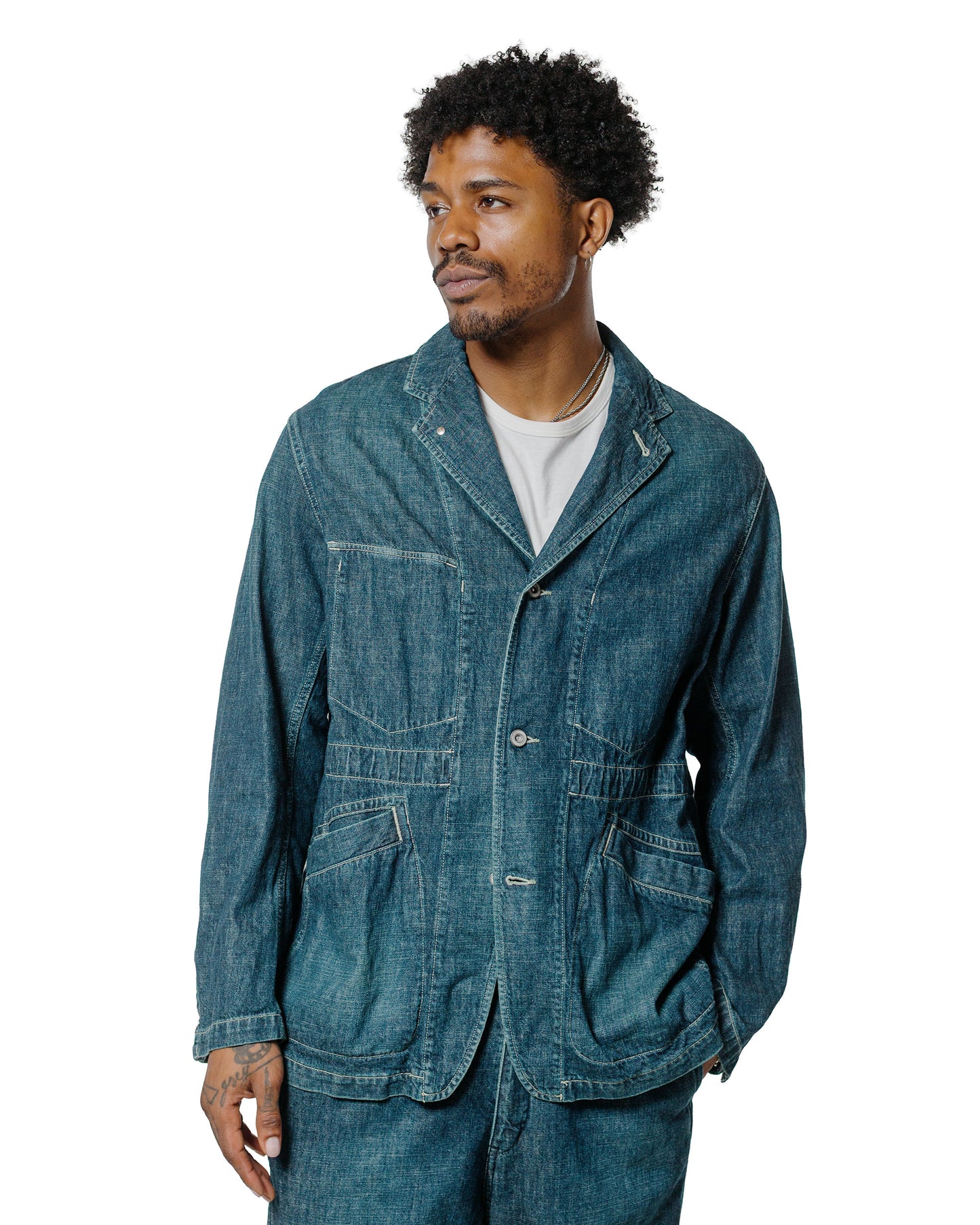 Sage de Cret 11oz. CottonLinen Denim Coverall Jacket Navy