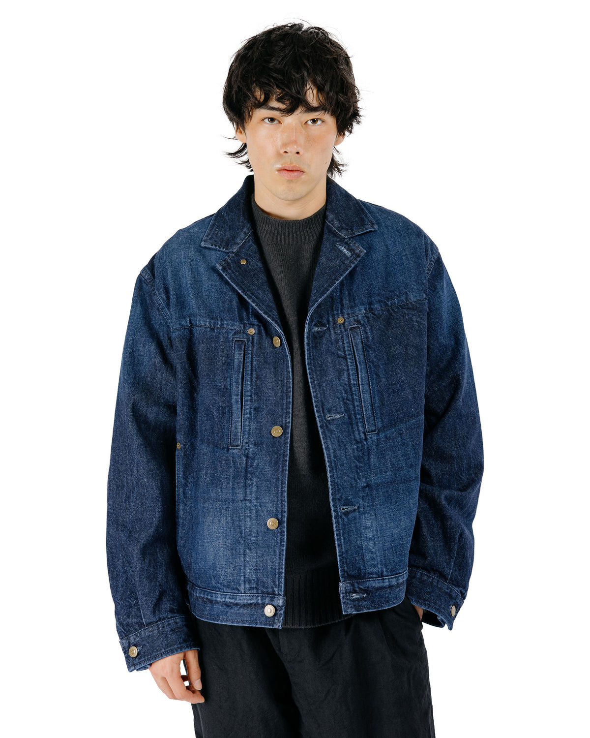 Sage de Cret 13oz Uneven Yarn Denim F-1 Style Short Jacket Navy-2