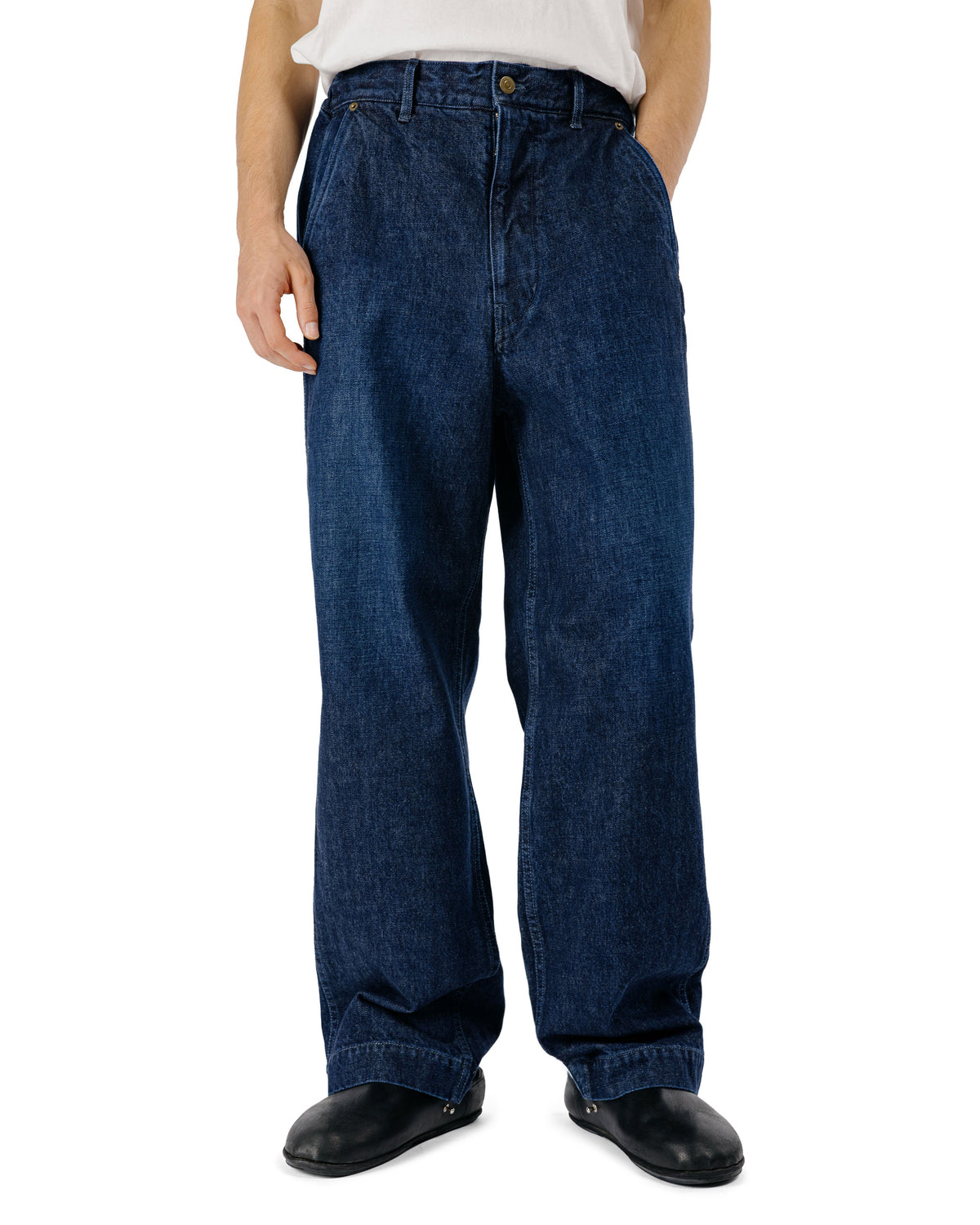 Sage de Cret 13oz Uneven Yarn Denim Wide Work Pants Navy-2