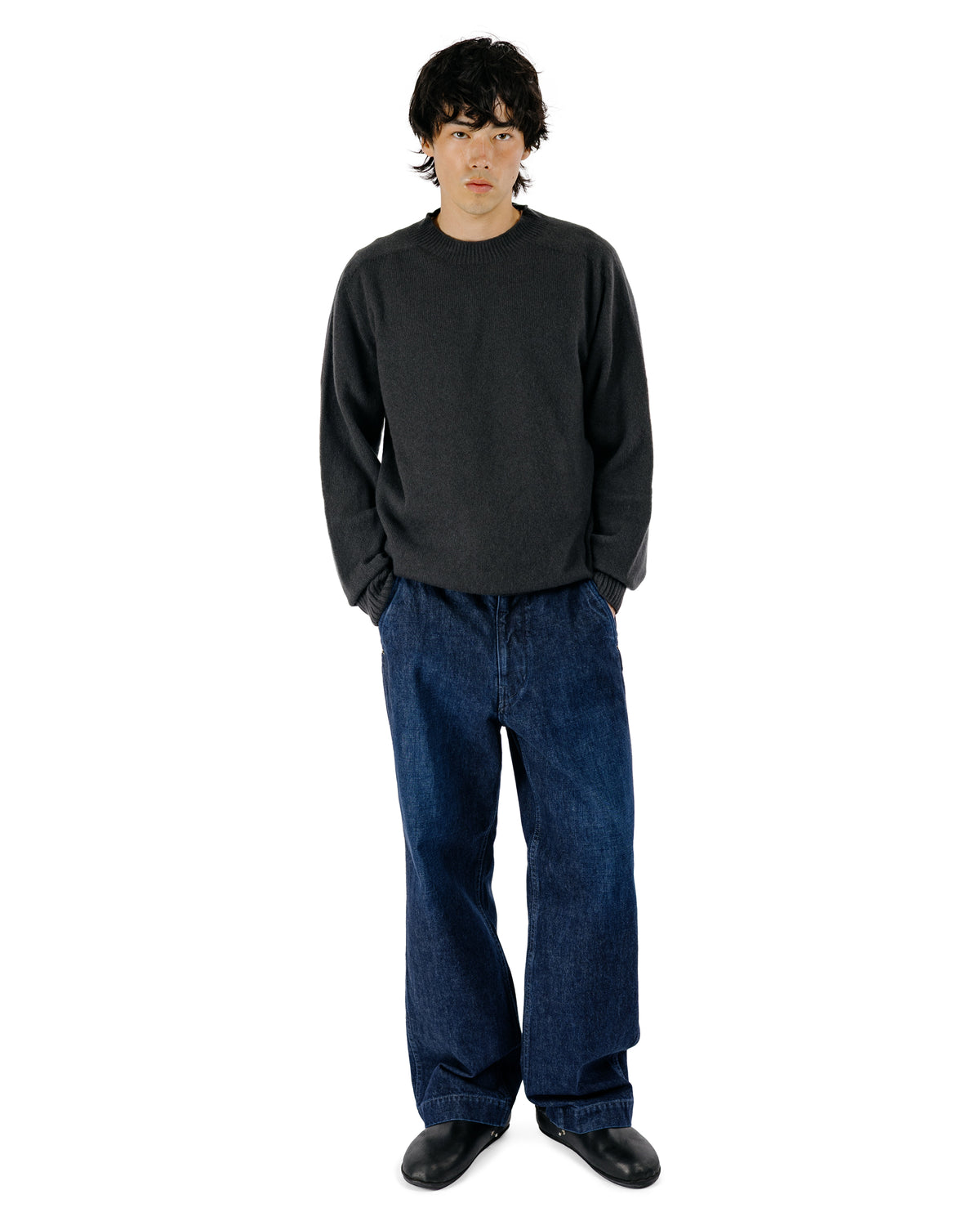 Sage de Cret 13oz Uneven Yarn Denim Wide Work Pants Navy-2