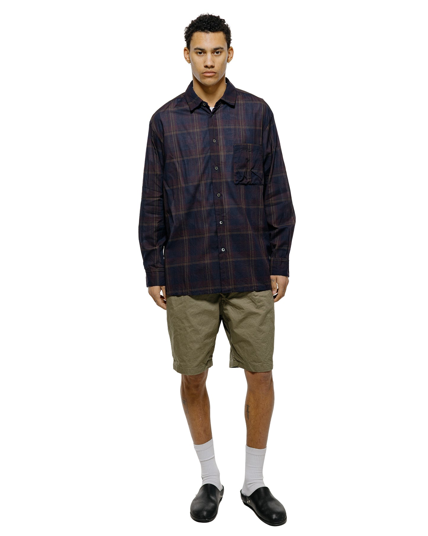lost & found Sage de Cret Sage de Cret CO Chino Cloth Crinkle Single Pleated Peg Top Wide Short Pants Olive