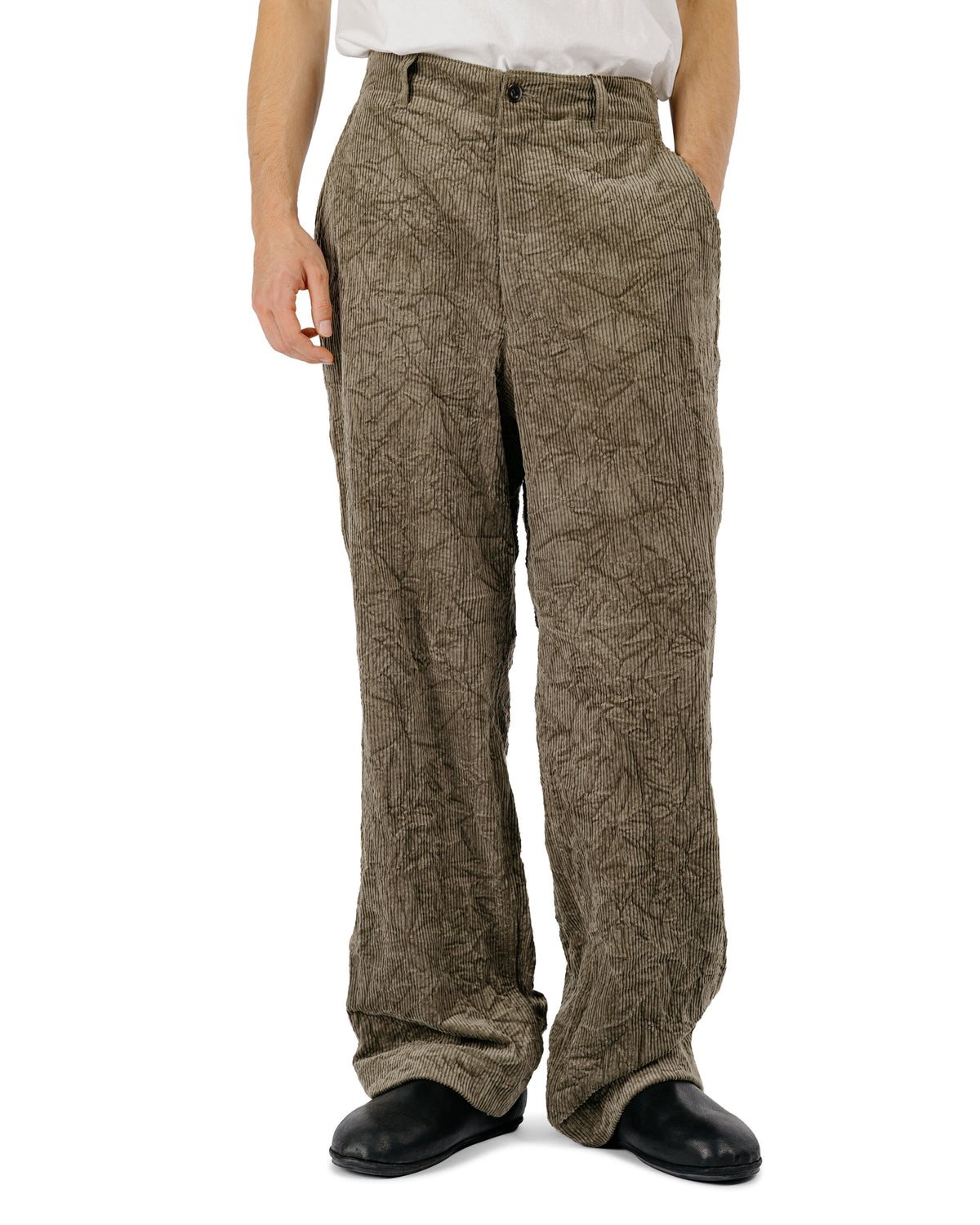 Sage de Cret CO Corduroy Crinkle Wide Work Pants Olive-2