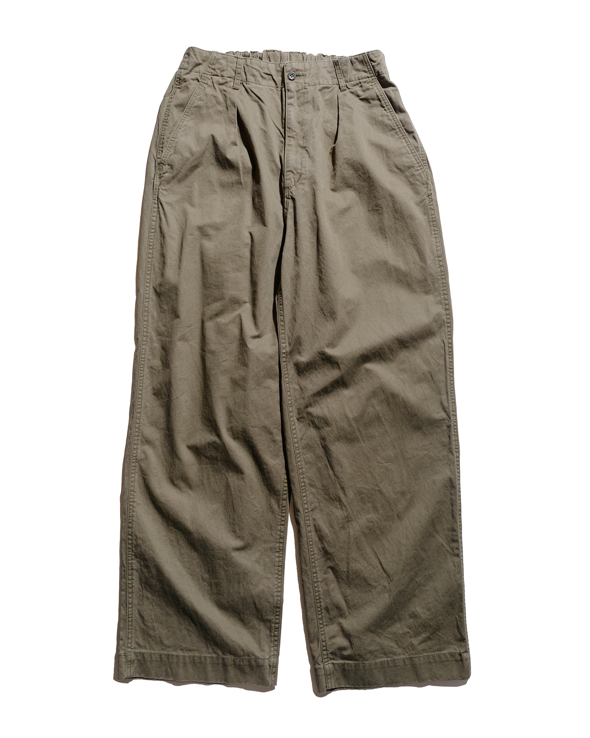 Sage de Cret Chino Cloth Single Pleat Baggy Pants Olive