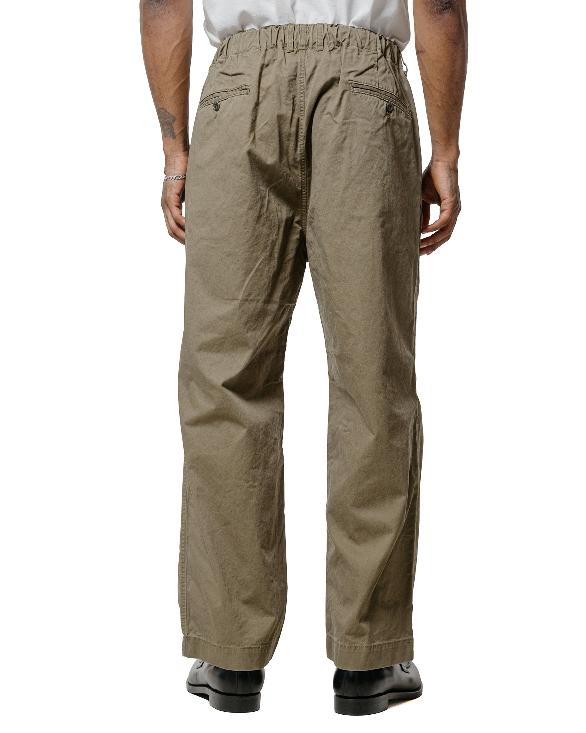 Sage de Cret Chino Cloth Single Pleat Baggy Pants Olive