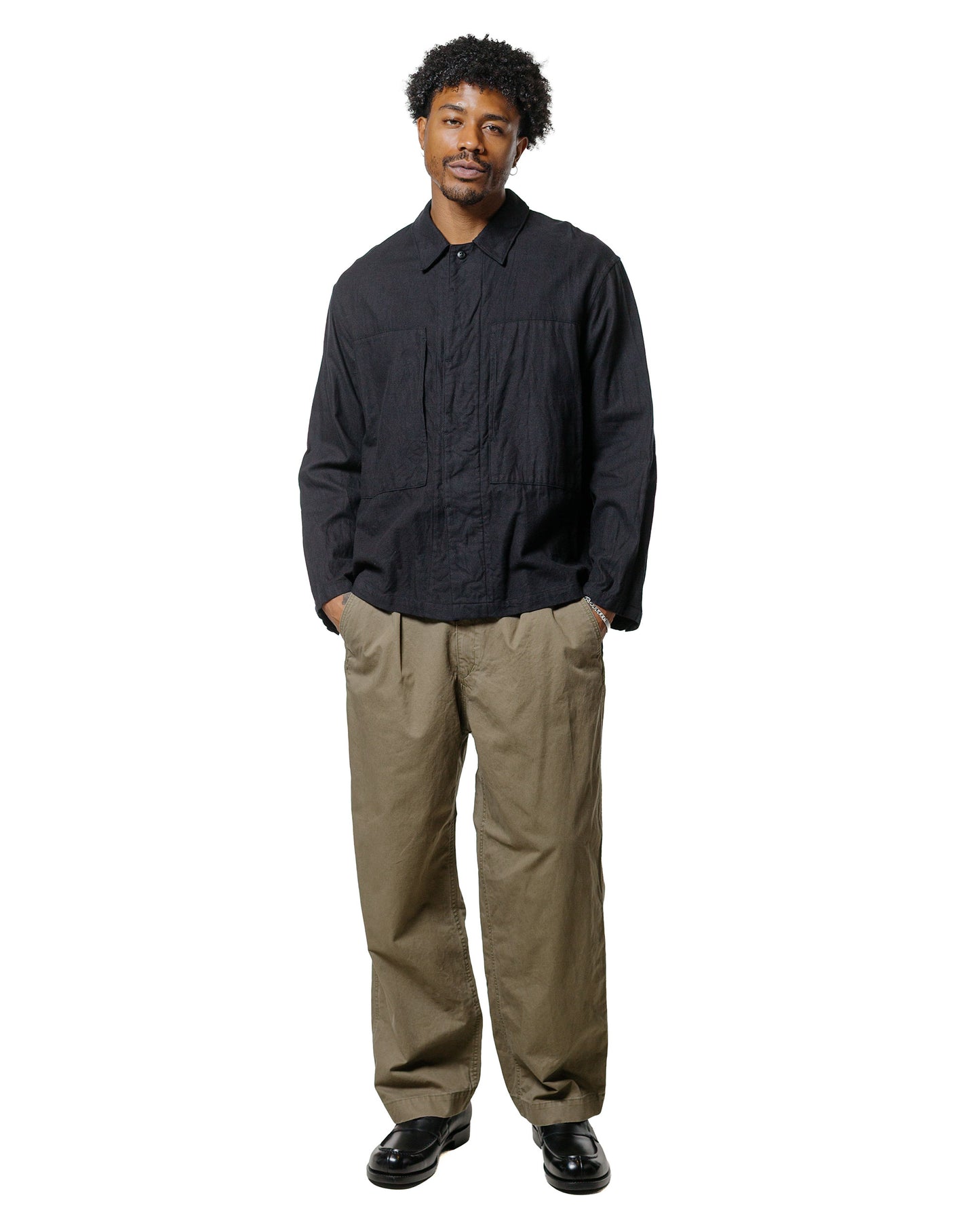 Sage de Cret Chino Cloth Single Pleat Baggy Pants Olive