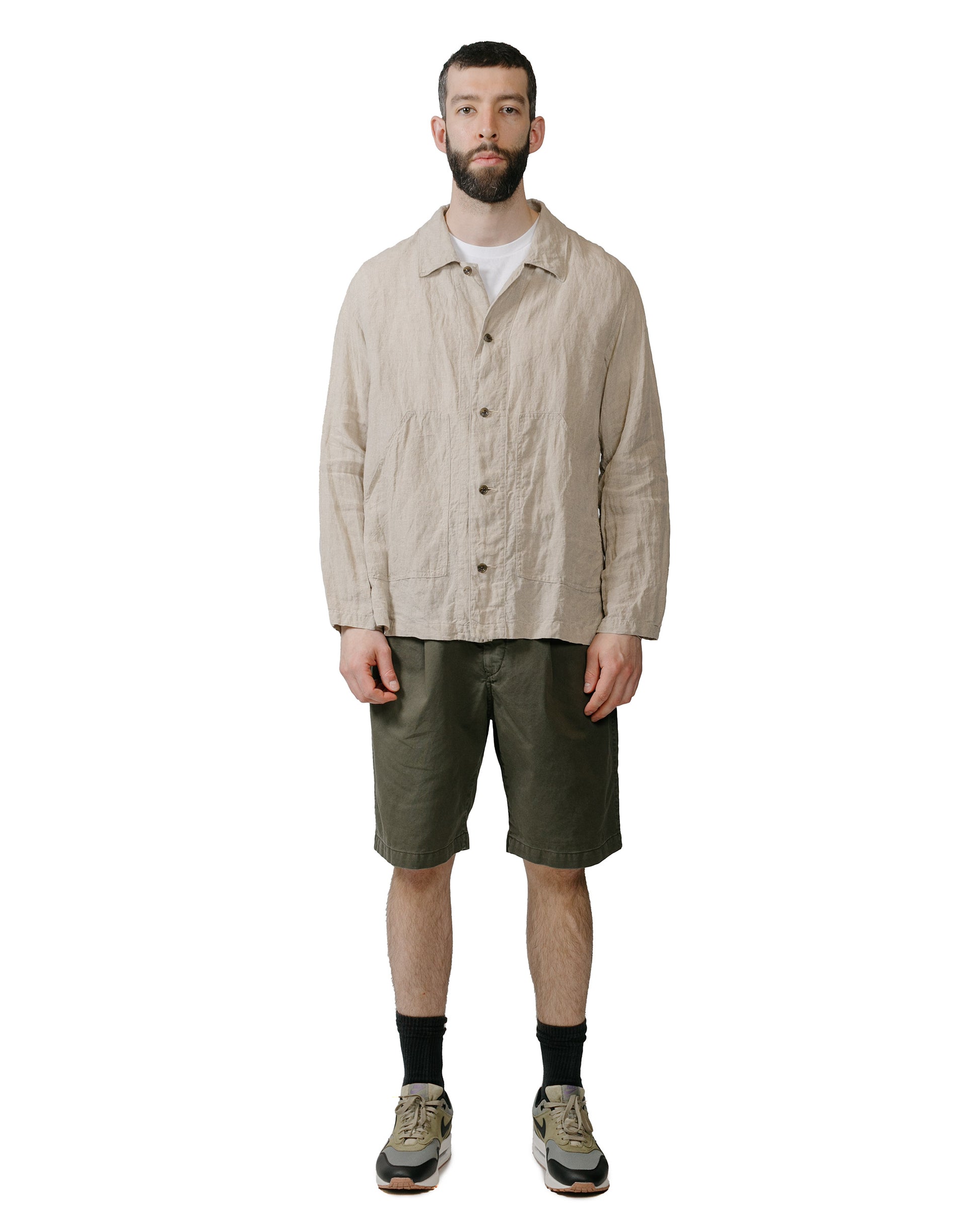 lost & found Sage de Cret Sage de Cret Cotton Broken Twill Wide Pleated Shorts Olive