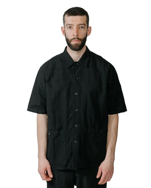 Sage de Cret Cotton Dot Jacquard Combination Short Sleeve Shirt Black model front