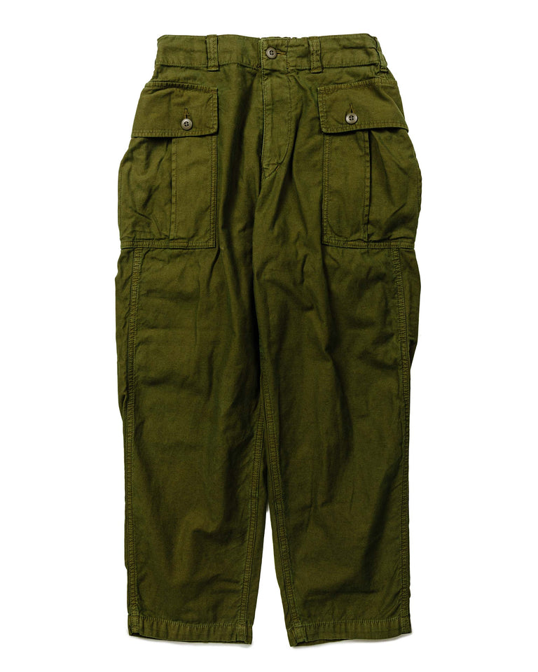 Sage de Cret Cotton/Linen Satin Back Crepe Cropped Pegtop Military Pants Olive