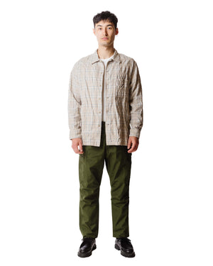 Sage de Cret Cotton/Wool Shrink Open Collar Check Shirt Beige Model
