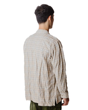 Sage de Cret Cotton/Wool Shrink Open Collar Check Shirt Beige Model Back
