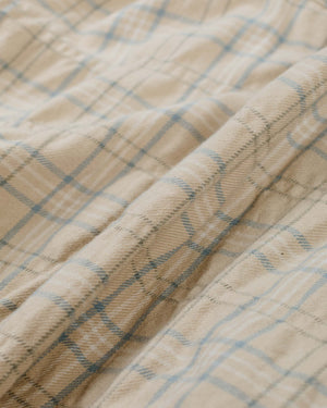 Sage de Cret Cotton/Wool Shrink Open Collar Check Shirt Beige Fabric