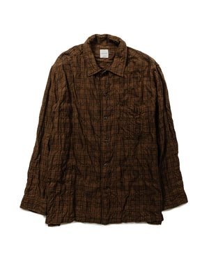 Sage de Cret Cotton/Wool Shrink Open Collar Check Shirt Brown