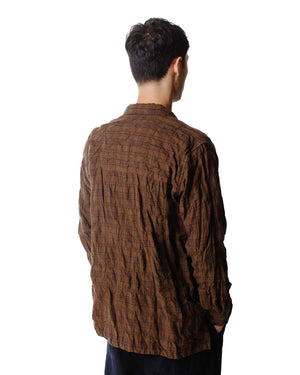 Sage de Cret Cotton/Wool Shrink Open Collar Check Shirt Brown Model Back
