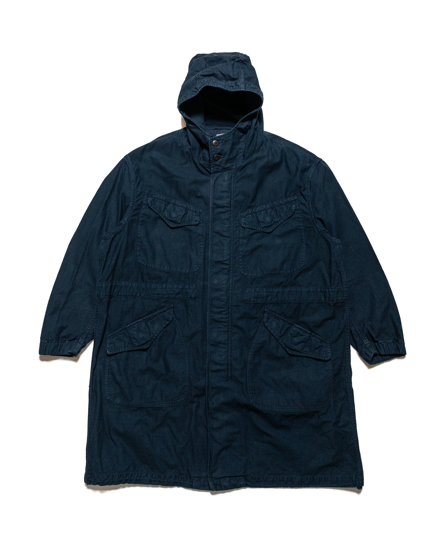 Sage de Cret Cotton/Linen Back Satin Military Hooded Coat Navy