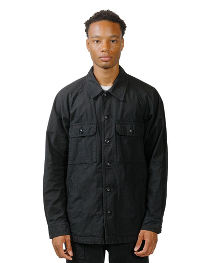 Sage de Cret Cotton/Linen Back Satin Shirt Jacket Black model front