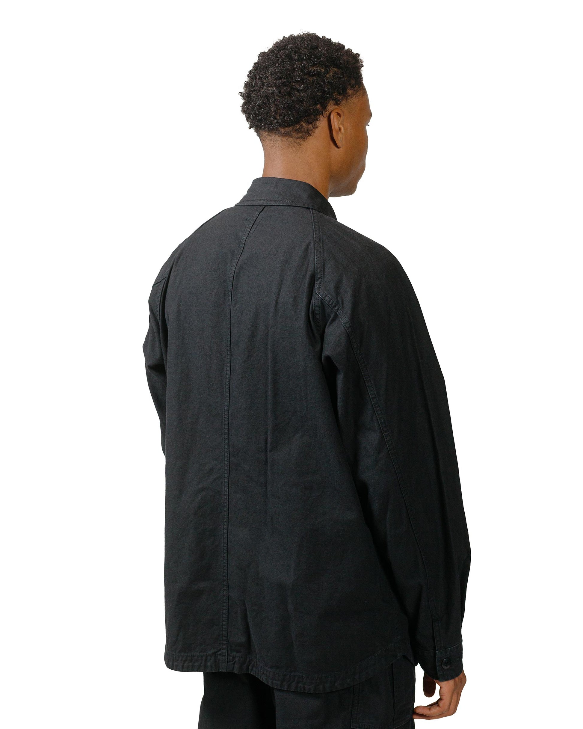 Sage de Cret Cotton/Linen Back Satin Shirt Jacket Black model back