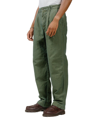 Sage de Cret Cotton/Linen Back Satin Single-Pleated Wide Pants Olive model front