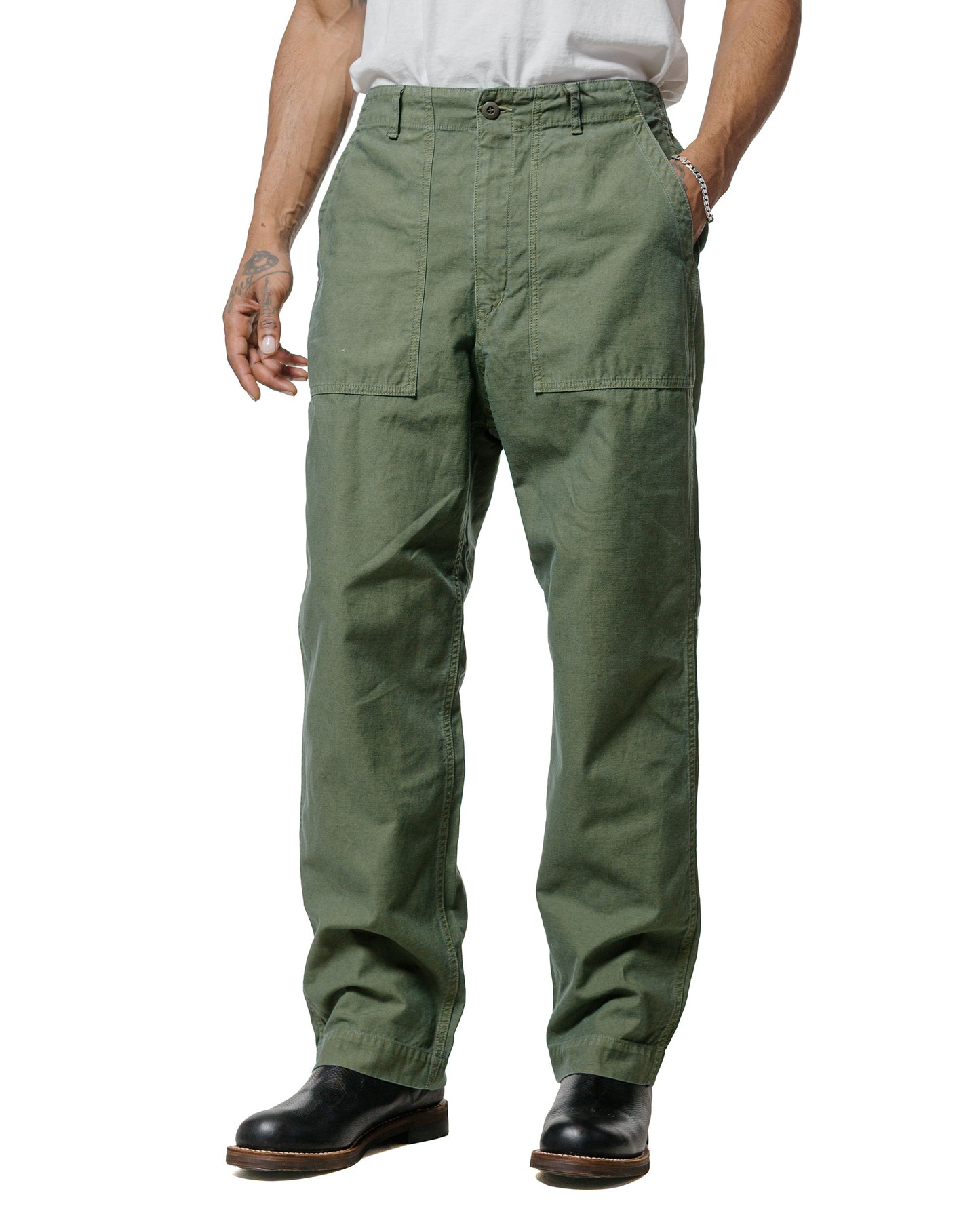 Sage de Cret Cotton/Linen Back Satin Wide Baker Pants Olive