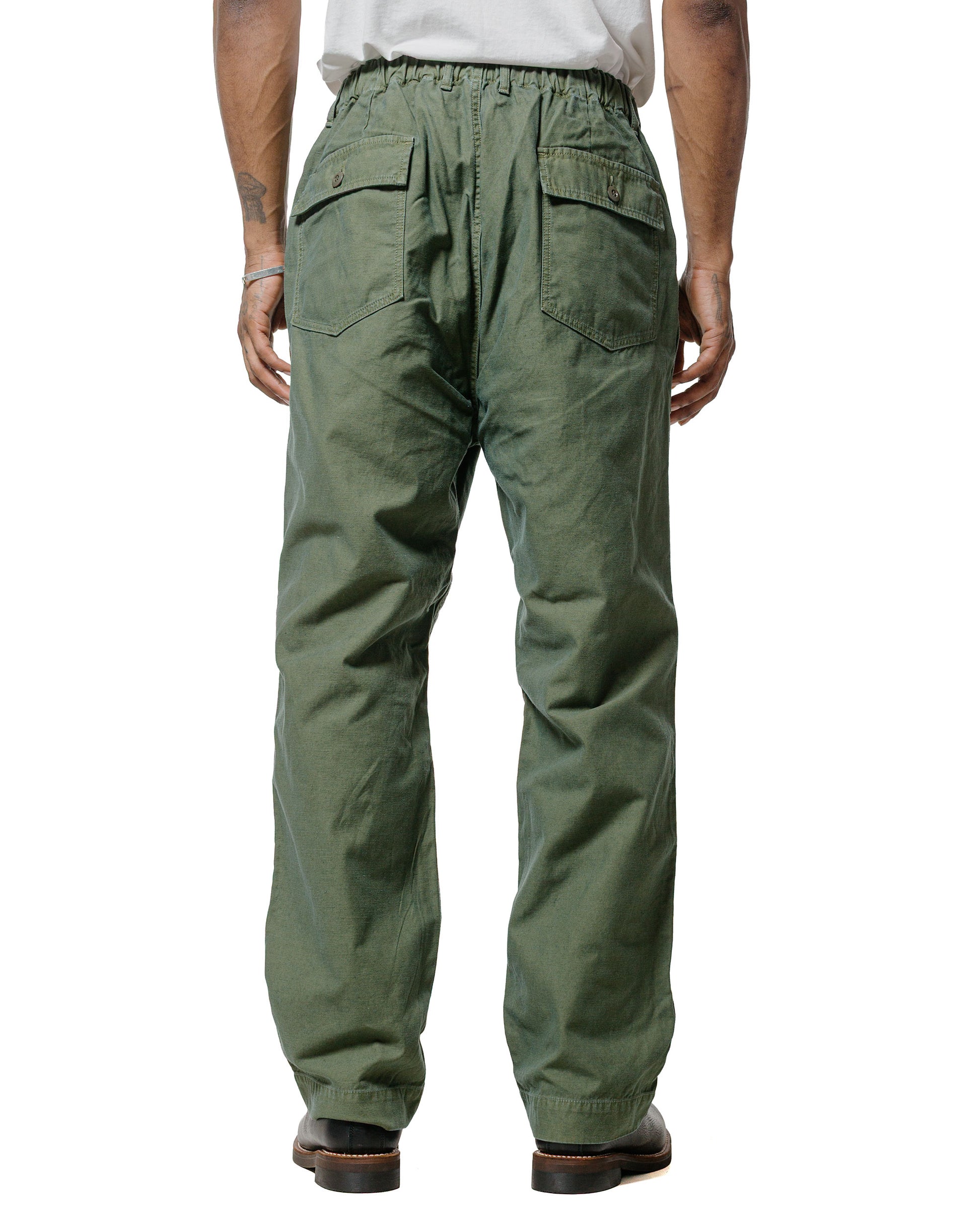 Sage de Cret Cotton/Linen Back Satin Wide Baker Pants Olive
