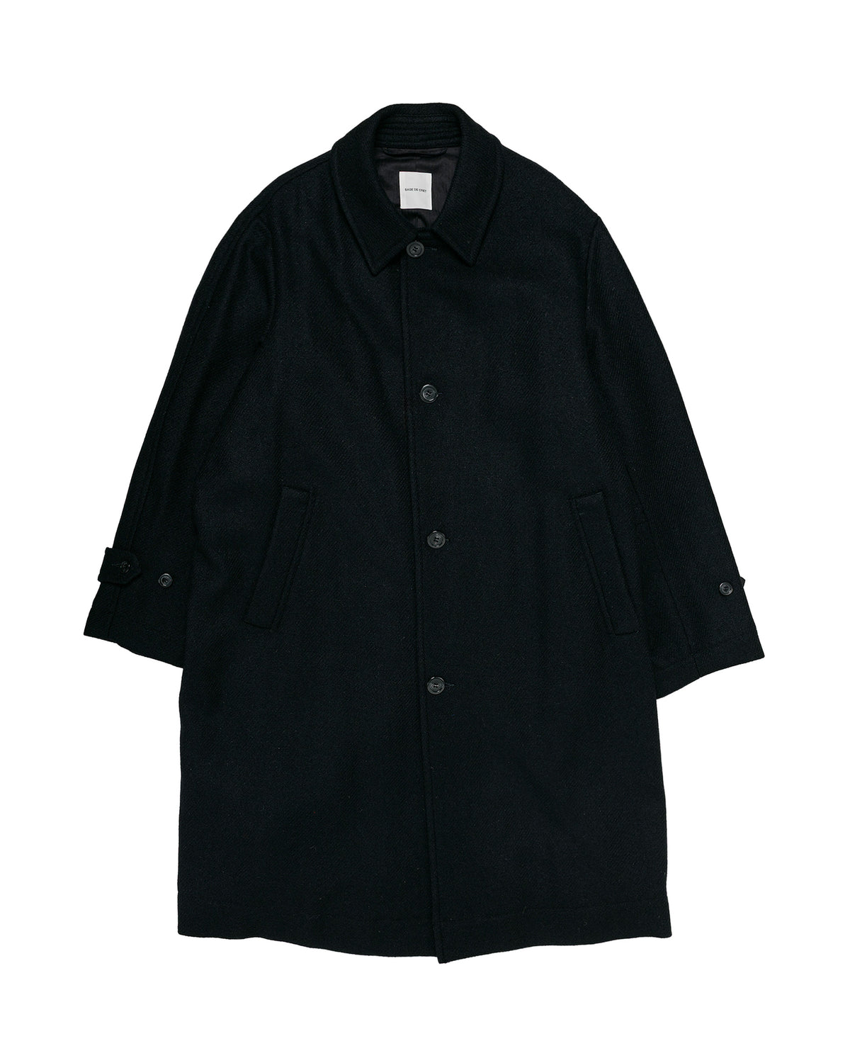 Sage de Cret Harris Tweed Balmacaan Overcoat Black
