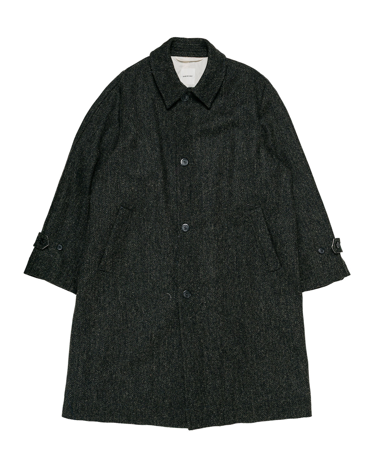 Sage de Cret Harris Tweed Balmacaan Overcoat Herringbone