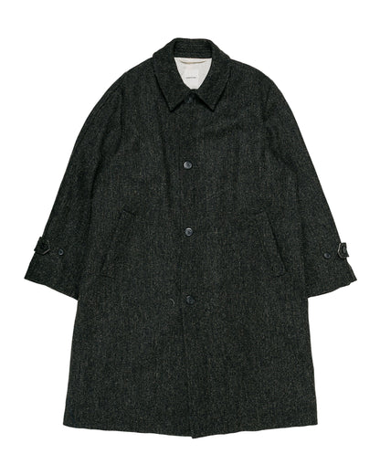 Sage de Cret Harris Tweed Balmacaan Overcoat Herringbone