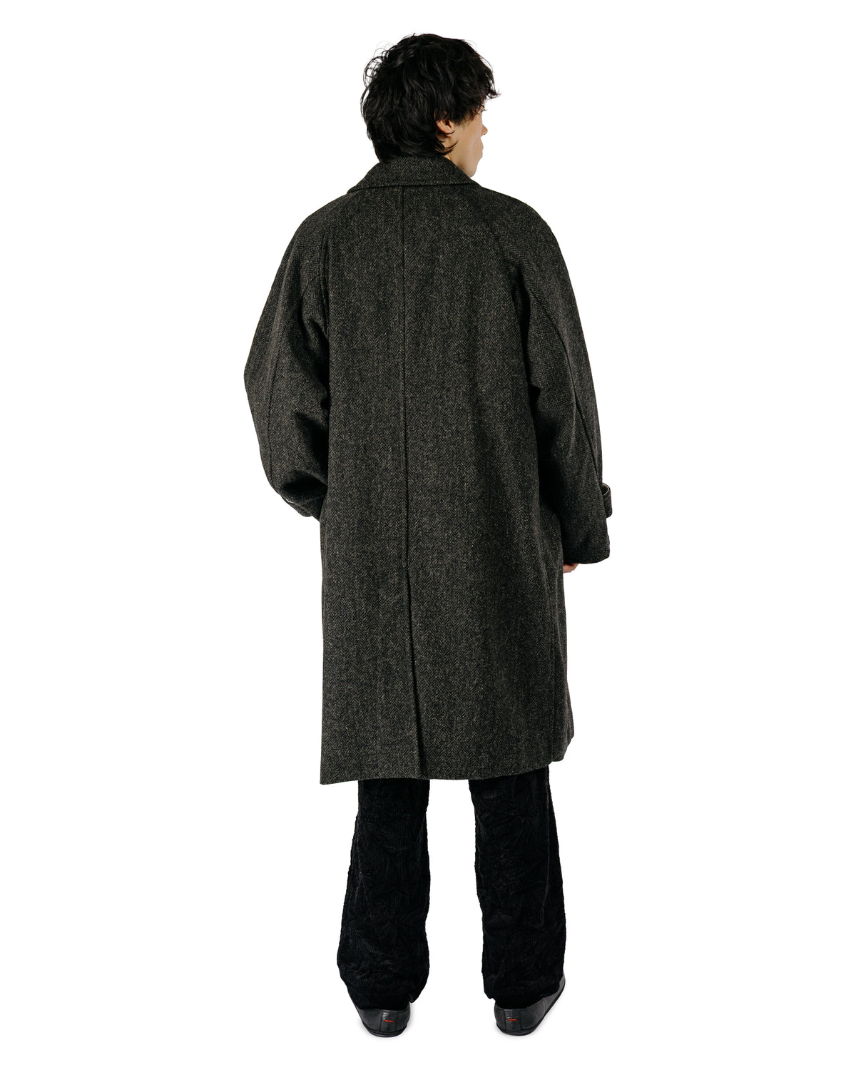 Sage de Cret Harris Tweed Balmacaan Overcoat Herringbone